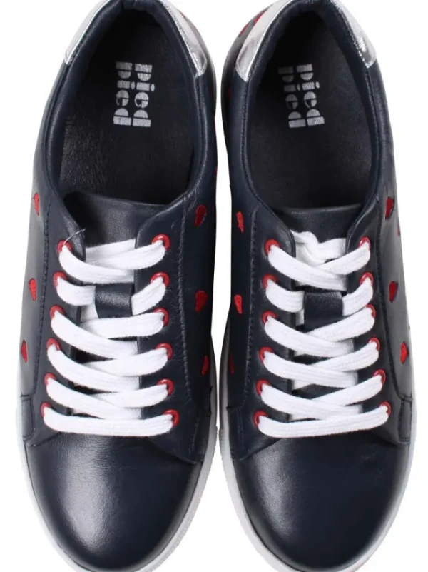 PiedPied Leather Love Sneakers Navy ( Red Hearts )