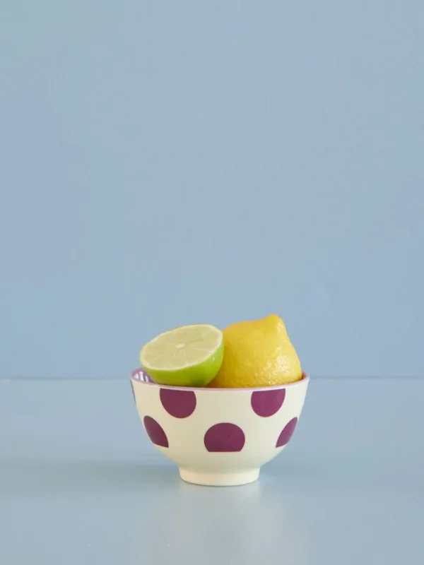 Rice Lille Skål Cream Purple Dots Print